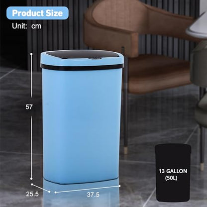 Automatic 13 Gallon Trash Can,Soft Close Large Garbage Can with Lid,Indoor Smart Trashcans for Kitchen,Waterproof Trashcans for Kitchen,Touch-Free Trash Can,Blue - color: Blue, style: 1 piece