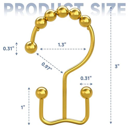 Titanker Shower Curtain Hooks Rings Gold, Metal Double Glide Shower Hooks Rings for Bathroom Shower Rods Curtains, Set of 12 Hooks - Dark Gold - color: Dark Gold, style: Modern