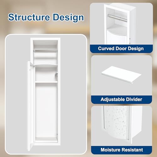 Qeke Recessed Toilet Paper Holder with Curved Door, Matte White, 4" Depth | 304 Stainless Steel, in Wall Tissue Paper Holder for Bathroom, Perfect Depth Fits Standard American Drywall