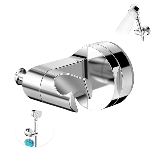 Suction Cup Shower Head Holder Wall Mount, Removable Handheld Shower Head Holder with Side Hook, Adjustable Vacuum Suction Shower Wand Holder (Black) (Chrome) - color: Chrome