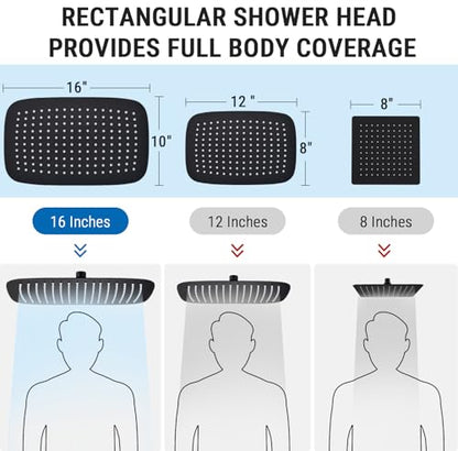 G-Promise 16 Inch All Metal Rain Shower Head with Handheld (Matte Black) | Suits Every Height, Pause Mode Diverter, Massage Mode Handheld, Full Body Coverage, Easy to Install, Modern Bath Upgrade - color: Matte Black, size: 16 Inch