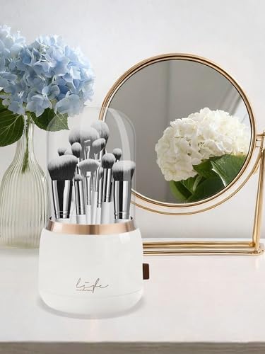 Rotating Toothbrush Holder Covered, Bathroom Counter Organizer, White | 360° 7-Slot Rotating Draining Water for Kids Electric Tooth Brush, Toothpaste, Razors, Cosmetic Brushes - color: White