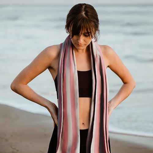 Hero Microfiber Large Beach Towel Compact for Travel (Pink Stripe, 40" x 72") - color: Pink Stripe, size: 40" x 72"