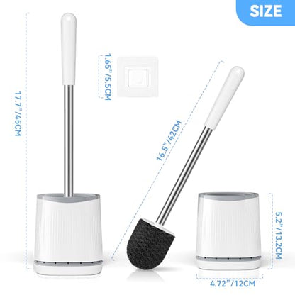 TRENTI Toilet Brush and Holder Set - Bristles Bowl Brush Head with Ventilated Holder, Wall Mounted Compact Set for Bathroom Deep Cleaning - color: White