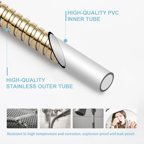 OFFO Shower Hose, 80 in Kink Free Stainless Steel Shower Hose Attachment Electroplating Handheld Shower Head Hose Flex Hoses Extension with Brass Insert & Nut for Pet Bathing Cleaning, Gold - color: Gold, size: 80 in