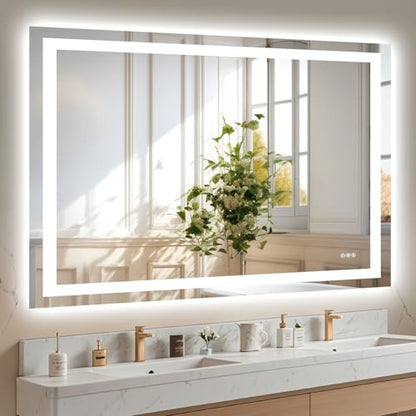 Hivone 48"X40" LED Bathroom Mirror with Lights, Anti-Fog, Dimmable, Backlit + Front Lit, Smart Bathroom Vanity Mirror, Memory Function, Shatterproof, Tempered Glass (Horizontal/Vertical) - size: 48"L x 40"W