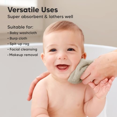 KeaBabies 6-Pack Soft Baby Washcloths - Kids, Newborn Bath Towels, Infant Shower, Toddler Reusable Face Towel, Gentle on Skin, Face Wash Cloths for Babies, 10x10