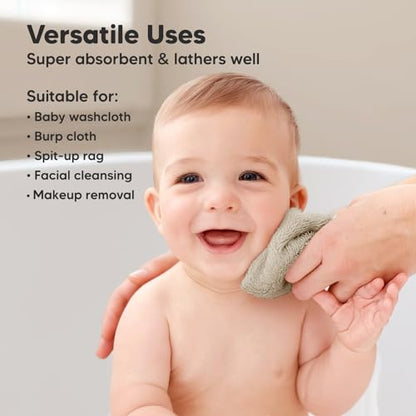 KeaBabies 6-Pack Soft Baby Washcloths - Kids, Newborn Bath Towels, Infant Shower, Toddler Reusable Face Towel, Gentle on Skin, Face Wash Cloths for Babies, 10x10