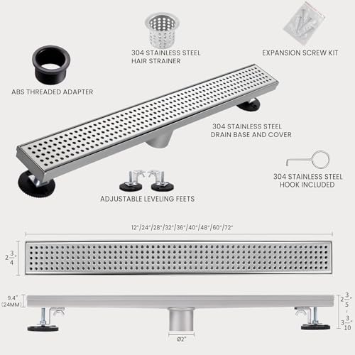 Linear Shower Drain, 12 inch Brushed Nickel | Including Hair Catcher and Removable Grate, 304 Stainless Steel, Easy to Install and Clean (Drain Base Not Included) - color: Brushed Nickel, size: 12 Inch