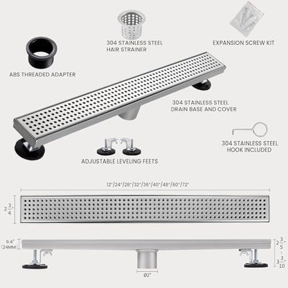 Linear Shower Drain, 12 inch Brushed Nickel | Including Hair Catcher and Removable Grate, 304 Stainless Steel, Easy to Install and Clean (Drain Base Not Included) - color: Brushed Nickel, size: 12 Inch