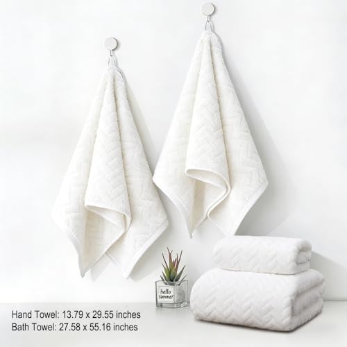 Cozy Wheat Spike Stripes Bath Towel Set Coral Fleece from Bamboo Bathroom Towels-Soft&Absorbent Wheat Spike Stripes Pattern-White