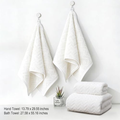 Cozy Wheat Spike Stripes Bath Towel Set Coral Fleece from Bamboo Bathroom Towels-Soft&Absorbent Wheat Spike Stripes Pattern-White