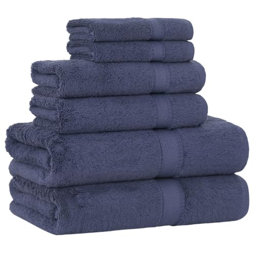 Supreme Terry 6-Piece Premium Towel Set, Soft & Plush 100% Turkish Cotton, Spa Quality, 2 Bath Towel 2 Hand Towels 2 Washcloths-Navy - color: Navy, size: 6 Pcs Set