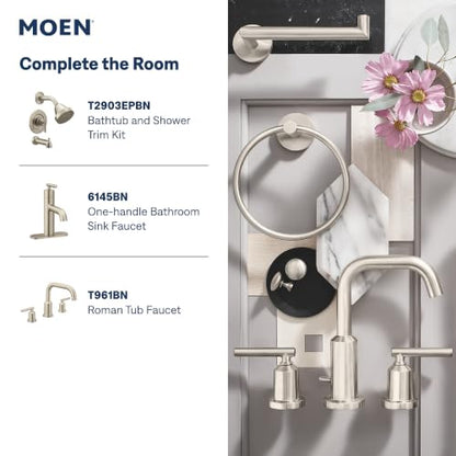 Moen Gibson Two-Handle High Arc Widespread Modern Bathroom Sink Faucet for 3-Hole Setups with Valve Included, Brushed Nickel, TV6142BN - color: Brushed Nickel, style: Valve + Trim