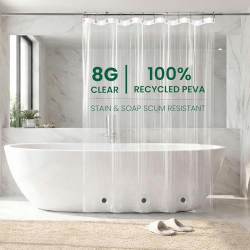 Bowery Home NOT Made in China Eco-Friendly Recycled PEVA Shower Curtain Liner – Waterproof, Sustainable, Non-Toxic Shower Curtain Liner, with Rust-Proof Grommets, 72x72IN, 8G – Clear - color: 8g / Clear