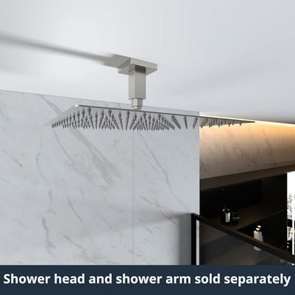 Straight Shower Arm with Flange, Ceiling Mount 3 Inches Rain Shower Head Arm Extension Replacement with Anti-Scratch Escutcheon Plate, DOLGABA Brushed Nickel - color: Square Brushed Nickel 3 Inch