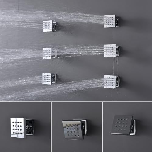 Thermostatic Shower System Chrome Shower Faucet Set, Four Modes Shower Faucet with 4 PCS Body Jet, Handheld Spray, 2 Rainfall Shower Head(12+8“) - color: Chrome, size: 12+8" Ceiling Shower