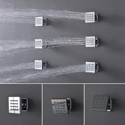 Thermostatic Shower System Chrome Shower Faucet Set, Four Modes Shower Faucet with 4 PCS Body Jet, Handheld Spray, 2 Rainfall Shower Head(12+8“) - color: Chrome, size: 12+8" Ceiling Shower