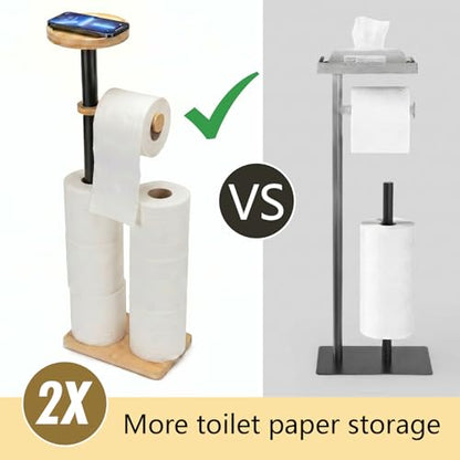Toilet Paper Holders Free Standing, Holds up to 7 Rolls Toilet Paper Stand with Storage, Bathroom Toilet Paper Organizer with Top Shelf for Small Items, 1-Min Rotating-Lock Assembly, Light,L - color: Light