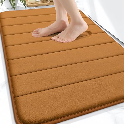 OLANLY Memory Foam Bath Mat 34x21, Super Soft and Absorbent Bathroom Rugs | Ochre, Quick Dry Bath Rug, Machine Washable Shower Floor Mats, Bathmat Carpet for Bathroom Floor, Tub and Shower - color: Ochre, size: 34" X 21"