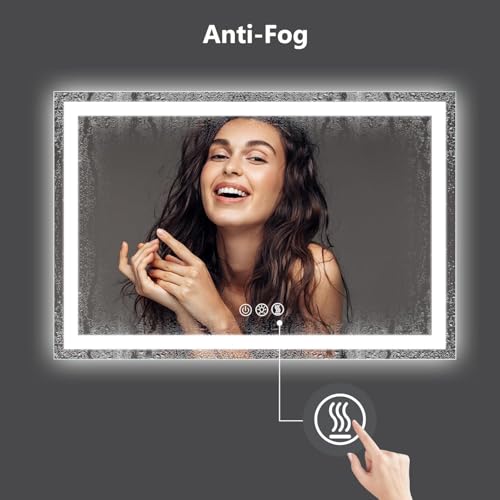 ROOMTEC 88x38 Inches LED Bathroom Mirror with Lights, Vanity Mirror with Front and Backlight, Smart Dimmable Anti-Fog LED Mirror for Bathroom, Memory Function, Tempered Glass (Horizontal) - size: 88"L x 38"W