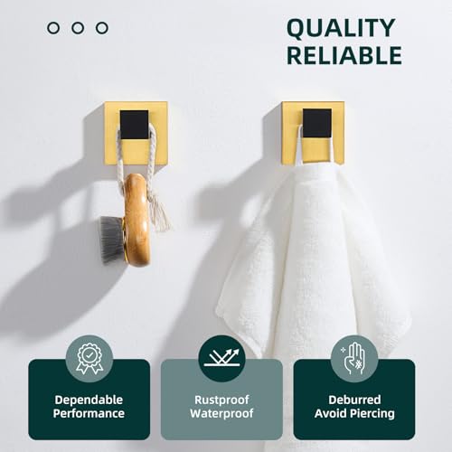 Angle Simple Bathroom Towel Hook, Coat Robe Holder, Black and Gold, 2 Pack | SUS304 Stainless Steel, Wall Hook for Clothes Bag Cap, Kitchen Vanity Sink Entryway Hand Towel Hanger, Screw Mount - color: Black & Gold, size: 2 Pack