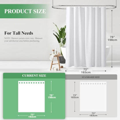 Long Waffle Shower Curtain 256 GSM Heavy Fabric 72x78 White | 78 Inch Long, Thick Cloth, Weighted Hem, Water Repellent, Tall Hotel Luxury Polyester Shower Curtains for Bathroom 12 Hooks - color: A. White, size: 72"W x 78"L (Pack of 1)