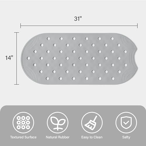 Rubber Bathtub Mat Shower Mat Non-Slip, 31x14 Inch, Bath Tub Floor Mat with Suction Cups and Drainage Holes, Grey - color: Grey, size: 31" x 14" (Oval)