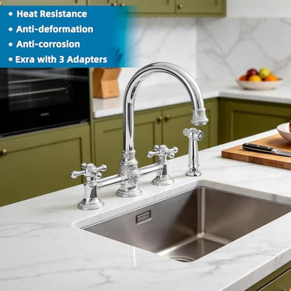 Universal Kitchen Sink Side Sprayer Head with Hose/Holder/Adapters, Chrome | Sink Faucet Sprayer Attachment Compatible with Moen/Delta, Side Sprayer Head with Quick Connector, NSF/ANSI/CAN 372 Certified - color: Chrome Finished, style: One-Thumb Press