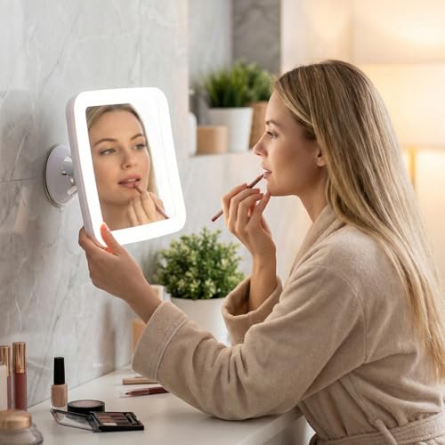 10X Magnifying Lighted Makeup Mirror with 360° Swivel, Suction Cup Vanity Mirror for Bathroom & Makeup