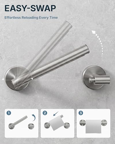 RARXTR 3PCS Bathroom Hardware Set, Brushed Nickel Wall Mounted Toilet Paper Holder, 2 Suction Cup Towel Hooks, Bathroom Accessories SUS 304 Stainless Steel, Rust-Proof, Modern - color: Brushed Nickel