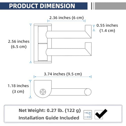 Double Swivel Towel Hook, Brushed Nickel, 304 Stainless Steel | 180° Adjustable Positions, Fold-Flat Storage, Upturned End Stops, Towels, Robes & Bags, Bathroom, Kitchen & Closet Use - color: Brushed Nickel, size: 1 Pack