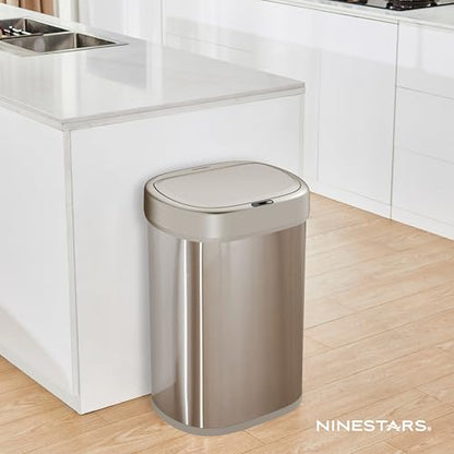Ninestars DZT-80-24 Automatic Motion Sensor Trash Can with Adjustable Sensor Range, Stainless Steel Base, Silver Lid, 21 Gallon