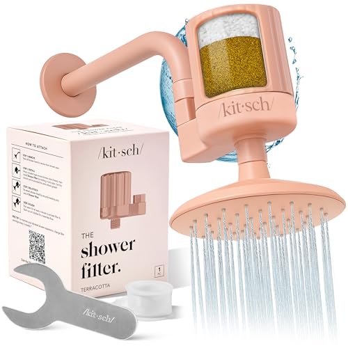 Kitsch Shower Filter for Hard Water | Filtered Shower Head – Terracotta | Shower Head with Filter w/ KDF-55 & Calcium Sulfite, Reduce Impurities, Shower Water Softener for Healthier Hair & Skin - color: Terracotta, style: Shower Filter