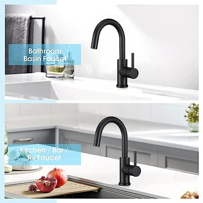 CREA Black Bathroom Faucet Brushed Nickel, Prep Wet Bar Sink Faucet Stainless Steel Single Hole Small Kitchen Faucet with 4 Inch Deck Plate, Mini Faucet Outdoor Tap for Farmhouse Vanity Sink Lavatory - color: Matte Black