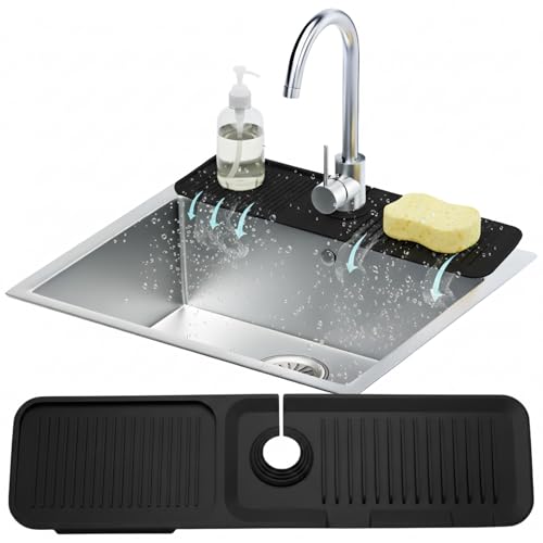 24” Silicone Faucet Mat For Kitchen Sink, Kitchen Sink Splash Guard Behind Faucet, Kitchen Faucet Mat For Kitchen Sink, Kitchen Sink Faucet Mat Splash Guard and Sink Water Splash Guard (Black) - color: Black, size: 24" x 5.7"