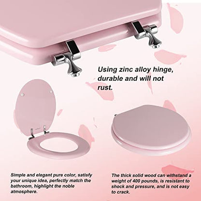 Angol Shiold Wood Toilet Seat, Zinc Alloy Hinges (Round, Pink) | Round Toilet Seat, Scratch Resistant Wood Surface, Easy to Install and Clean - color: Pink, size: Round