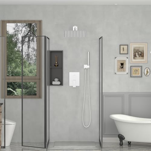 10 Inch Rain Shower Head High Pressure Rainfall Shower Head Chrome | Square Rain Bathroom Showerhead, High Flow, Large Stainless Steel, Ceiling Mounted, Wall Mounted, Waterfall Full Body - color: Polished Chrome, size: 10 Inch