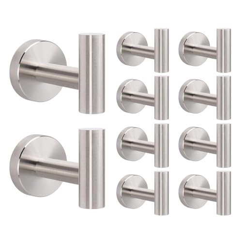 Livabber Bathroom Towel Hooks, 304 Stainless Steel Robe Shower Hooks Wall Mounted, Heavy Duty Towel Hangers for Bathroom Kitchen Bedroom (10 Pack, Brushed Nickel) - color: Brushed Nickel, size: 10 Pack