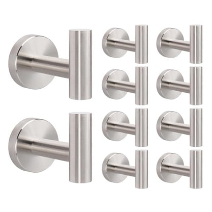 Livabber Bathroom Towel Hooks, 304 Stainless Steel Robe Shower Hooks Wall Mounted, Heavy Duty Towel Hangers for Bathroom Kitchen Bedroom (10 Pack, Brushed Nickel) - color: Brushed Nickel, size: 10 Pack