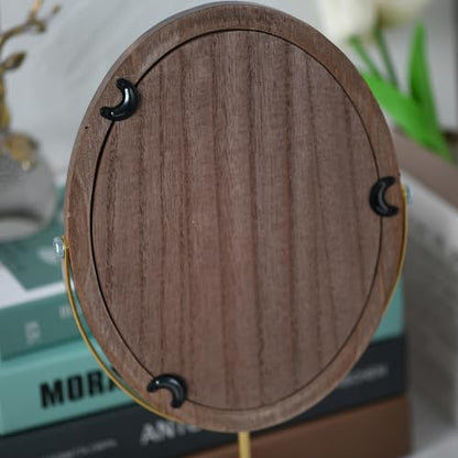 Tstarer Desk Makeup Mirror with Solid Wood,Elliptical Vanity Table Mirror for Living Room Bedroom (7.5 W x 13.5 H) (Rustic Brown)