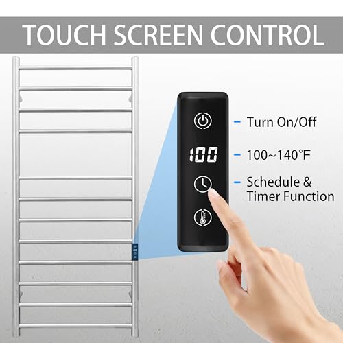 Smart WiFi Towel Warmer Wall Mounted with Built-in Timer and Temperature Adjust Control, 12 Bars Electric Stainless Steel Heated Towel Racks for Bathroom Brushed Nickel