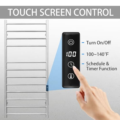 Smart WiFi Towel Warmer Wall Mounted with Built-in Timer and Temperature Adjust Control, 12 Bars Electric Stainless Steel Heated Towel Racks for Bathroom Brushed Nickel