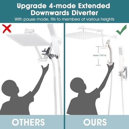 PDPBath Brass Shower Arm Diverter with Adhesive Handheld Holder for Easy Reach, Upgrade Low 3-Way Diverter with Pause Setting, G1/2 Universal Connection - Brushed Nickel - color: Brushed Nickel-3