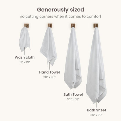 BIOWEAVES 100% Organic Cotton 700 GSM Plush 6-Piece Towel Set GOTS Certified, 2 Bath Towels, 2 Hand Towels & 2 Washcloths - White - color: White, size: 6 Pc Towel Set