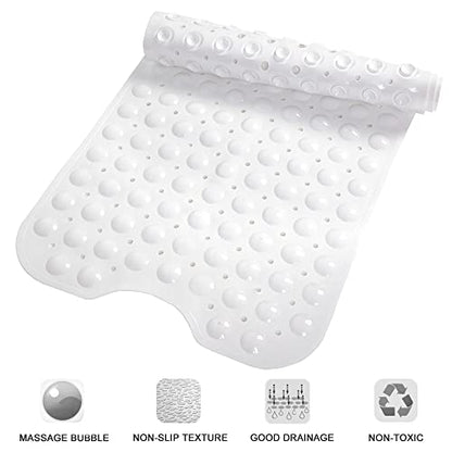 Bathtub and Shower Mats, Extra Long Non-Slip Bath Tub Mat 39 x 16 Inch, Machine Washable Bathmat with Suction Cups & Drain Holes for Bathroom Floor, White - color: White