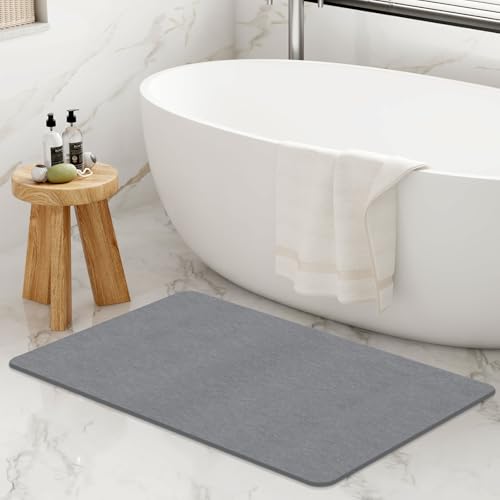 THMINS Extra Large Stone Bath Mat, 32''x20'' Stone Shower Mat | Diatomite Stone Bath Mat, Super Absorbent, Quick-Drying, Non-Slip, and Easy to Clean for Bathroom - color: Grey, size: 31.5" x 19.7" (Rectangular)