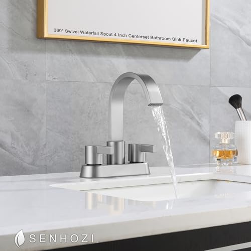 4 Inch Centerset Bathroom Faucets, Brushed Nickel Bathroom Faucet | Overflow Pop Up Drain, Modern Vanity Faucet, Deck Mount Bathroom Faucet 3 Hole - color: Brushed Nickel