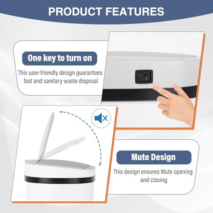 PayLessHere | 13 Gallon Stainless Steel Trash Can | White | Automatic Touchless Lid with Motion Sensor | Kitchen Garbage Can with Waterproof Design | for Home, Office, Bathroom | Pack of 1 - color: White Stainless Steel