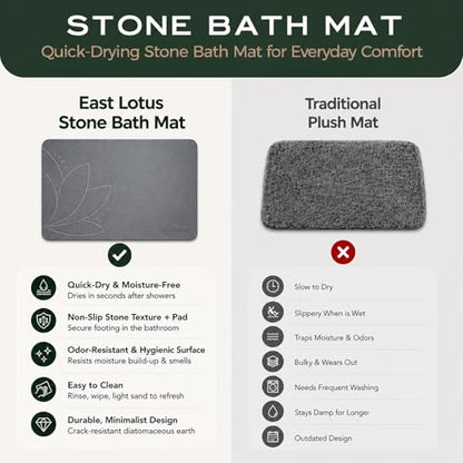 Stone Bath Mat, Diatomaceous Earth, Quick Dry - East Lotus | Non-Slip, Stone Bath Mats for Bathroom, Diatomite, 23.6"x15.4", Luxury Bath Mat - color: East Lotus
